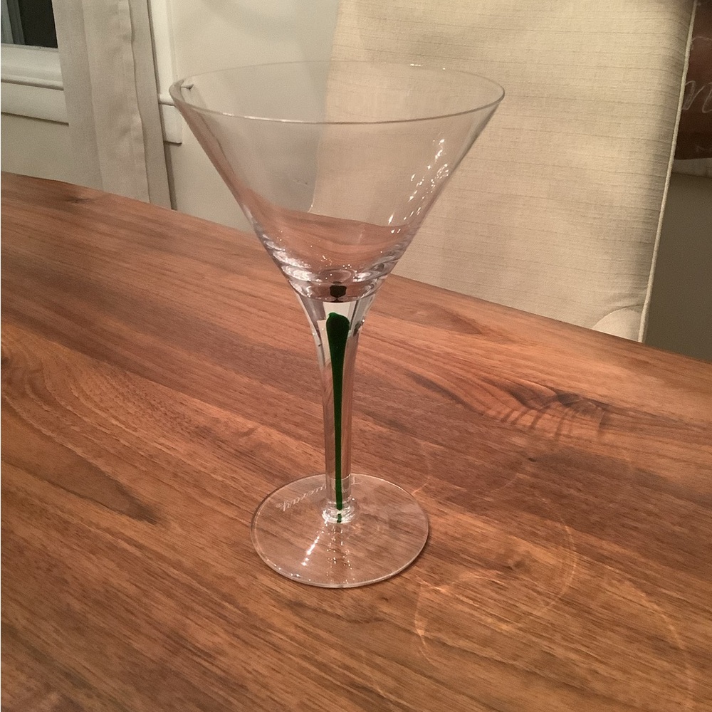 Tanqueray Clear Martini Glass with green filament long stem